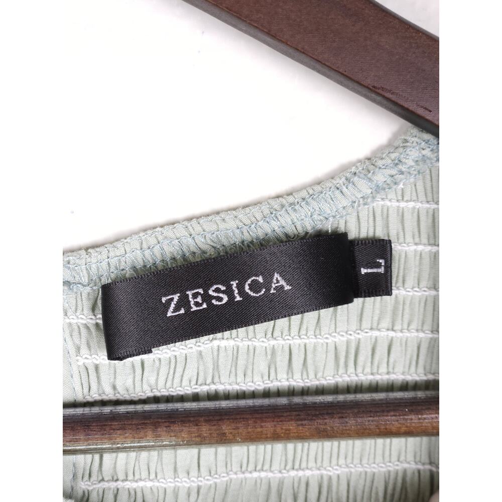 ZESICA Size L Smocked Long Sleeve Ruffle Hem Dress Light Sage Green - Picture 2 of 15